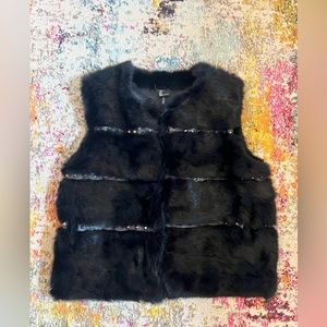 Love token genuine fur/leather studded vest L